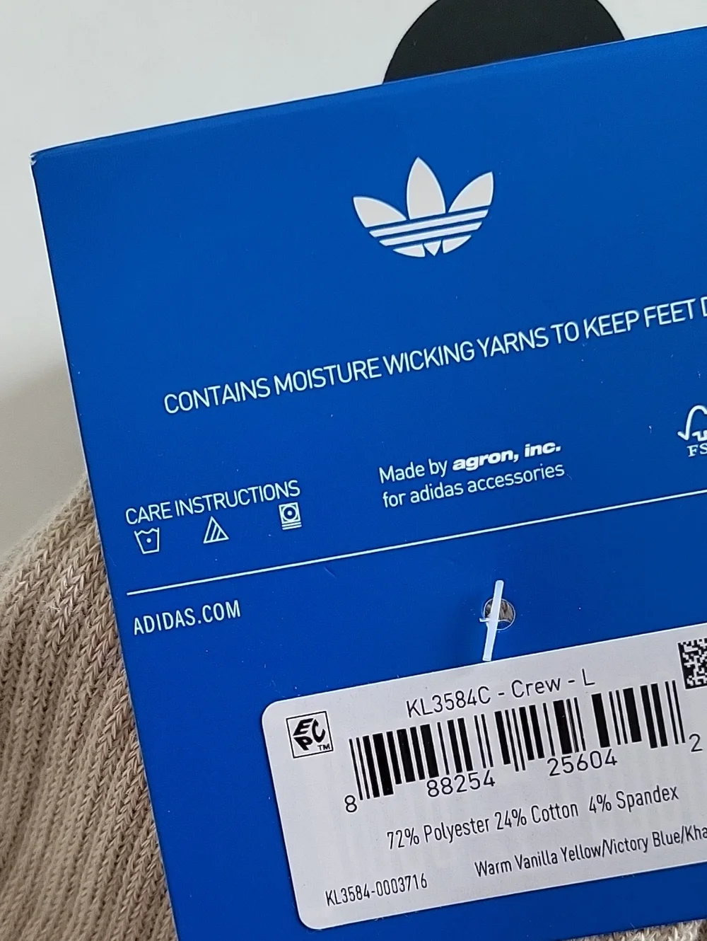 Adidas Originals 3-pack Sport Crew socks size L 6-12 Multicolor